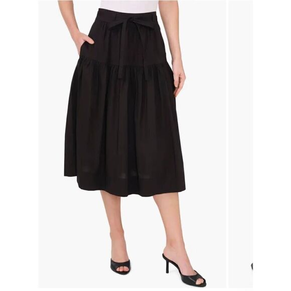 CeCe black tie-waist cotton blend skirt size 6 - Picture 1 of 8